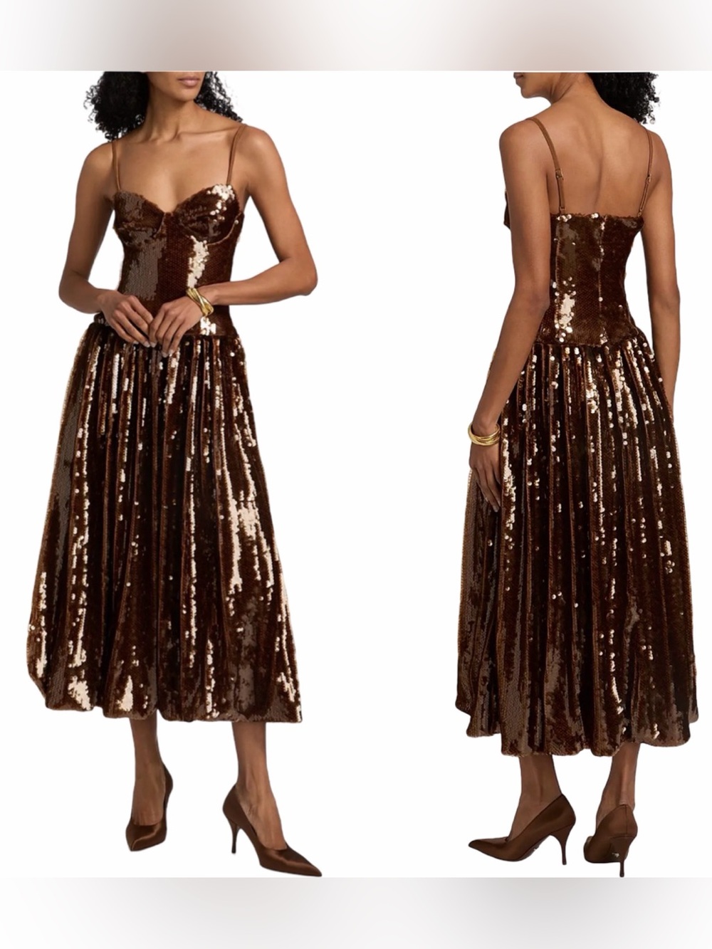 PatBO Brown Sequin Midi Dress. NWT